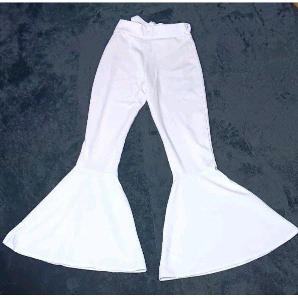 Park Avenue High Rise Bell Bottom Flare Pants S White Retro Disco 70s Festival - Picture 10 of 10
